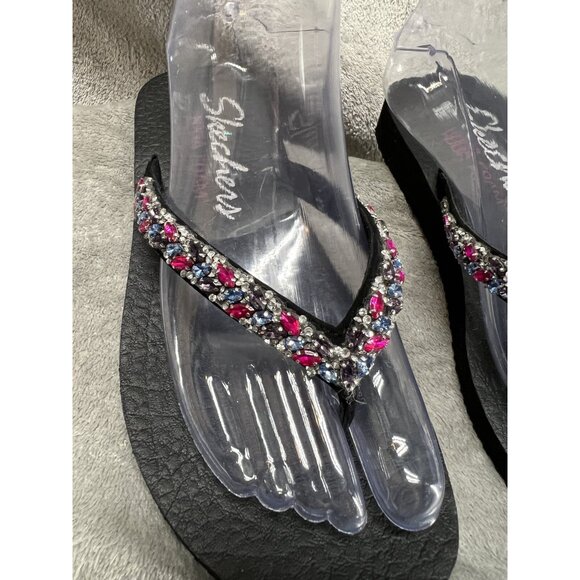 Skechers Yoga Foam Women’s 6.5 Sparkle Rhinestone Cushion Slip on Flip Flops - Picture 3 of 11